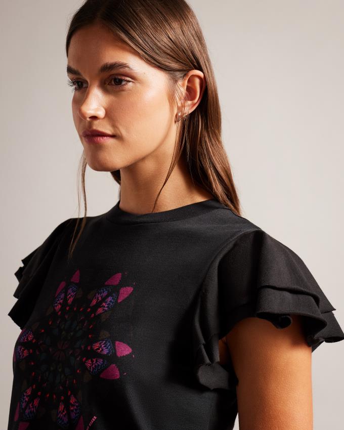 T-Shirt Ted Baker Kaleidoscope Graphic Noir Femme | MUL-55132066